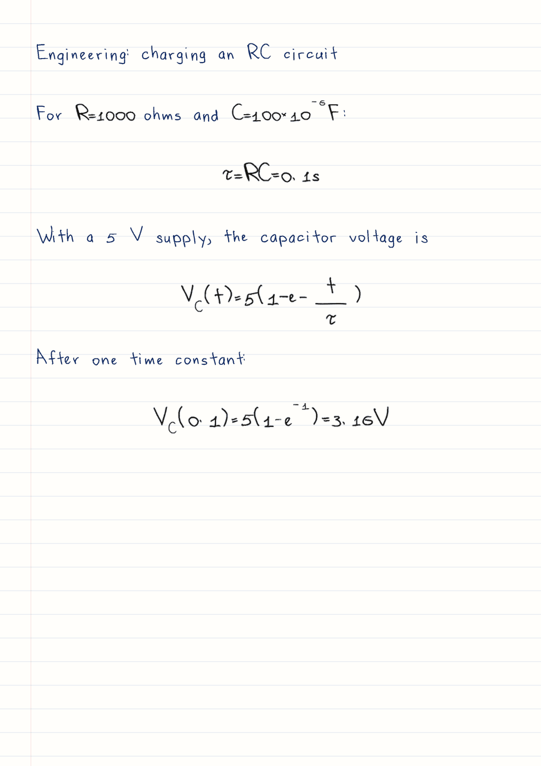 A freshly rendered handwritten an rc circuit example